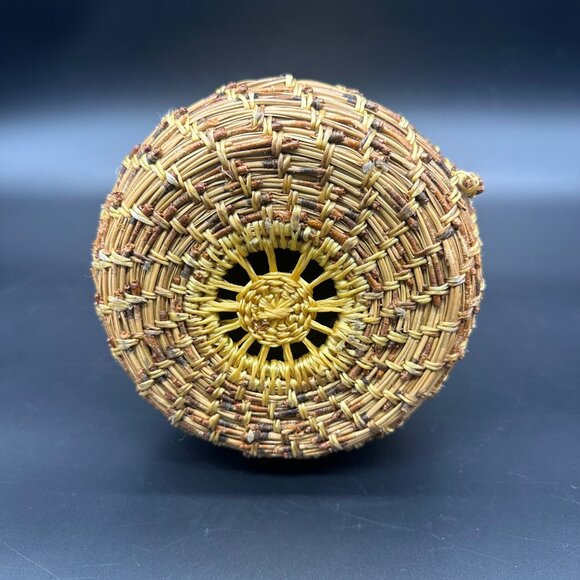 Handwoven Pine Needle Grass Basket Vase Decorative Rustic Boho Home Decor - Picture 7 of 13